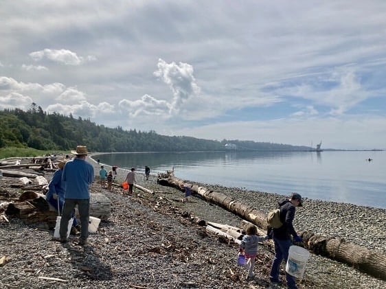 A cleanup event along the water